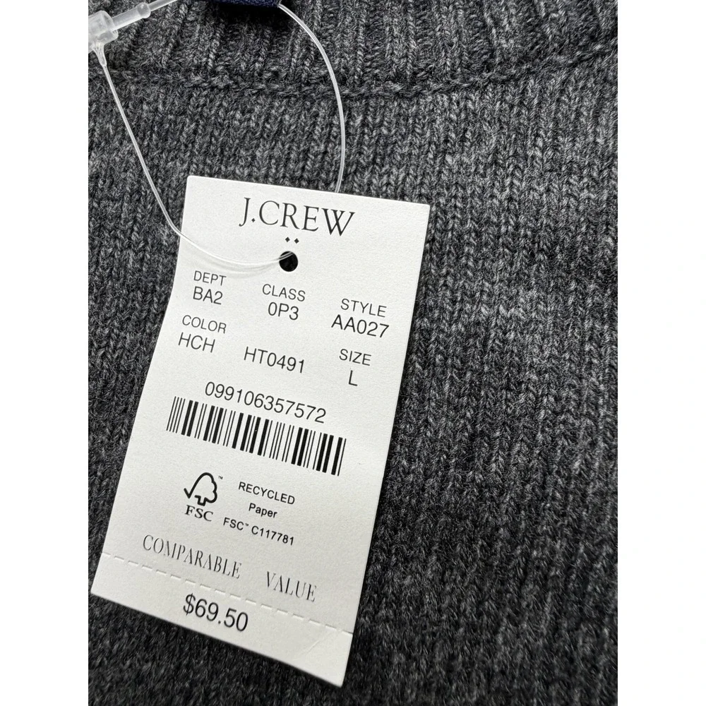 J.Crew Sweater Mens Large Gray Lambswool Crewneck Knit Pullover AA027